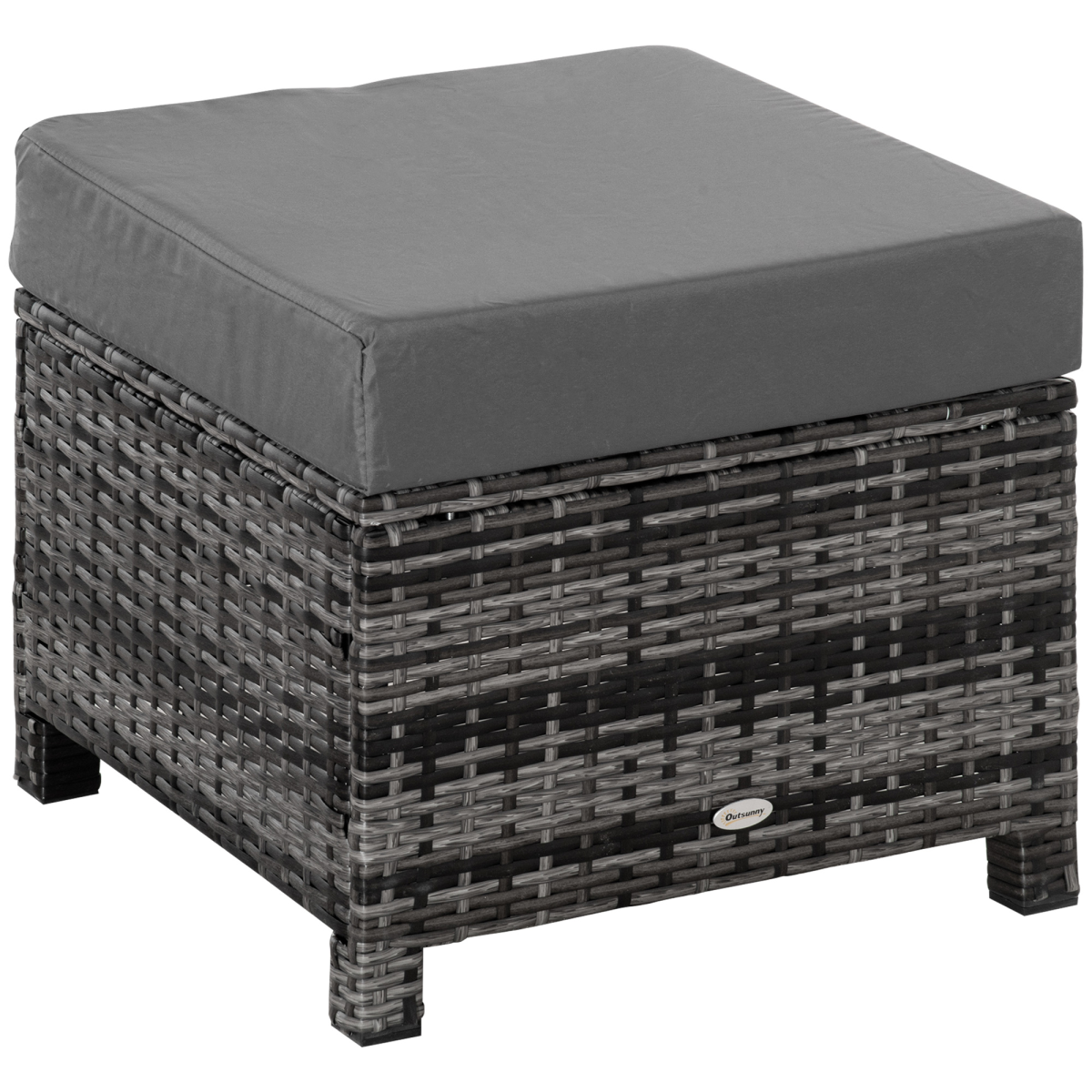 Rattan Footstool Wicker Ottoman with Padded Seat Cushion Furniture 50x50x35 cm