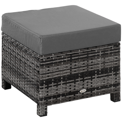 Rattan Footstool Wicker Ottoman with Padded Seat Cushion Furniture 50x50x35 cm