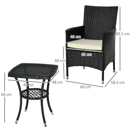 3 Pcs Rattan Bistro Set: 1 x Table, 2 x Chairs