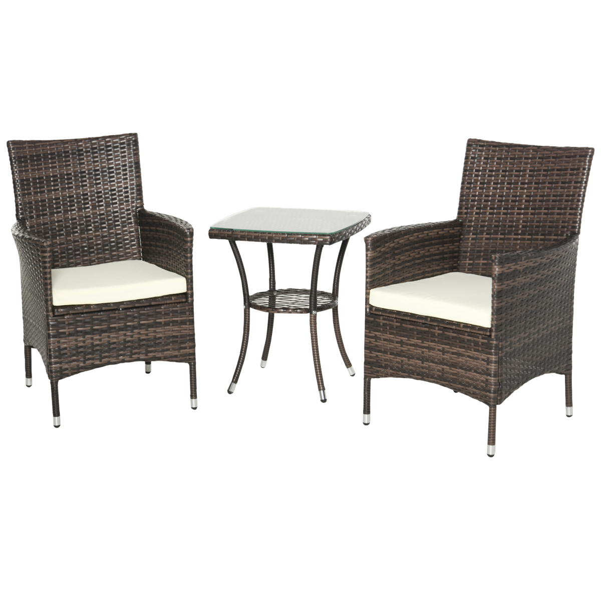 3 Pcs Rattan Bistro Set: 1 x Table, 2 x Chairs