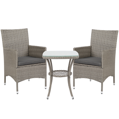3 Pcs Rattan Bistro Set: 1 x Table, 2 x Chairs