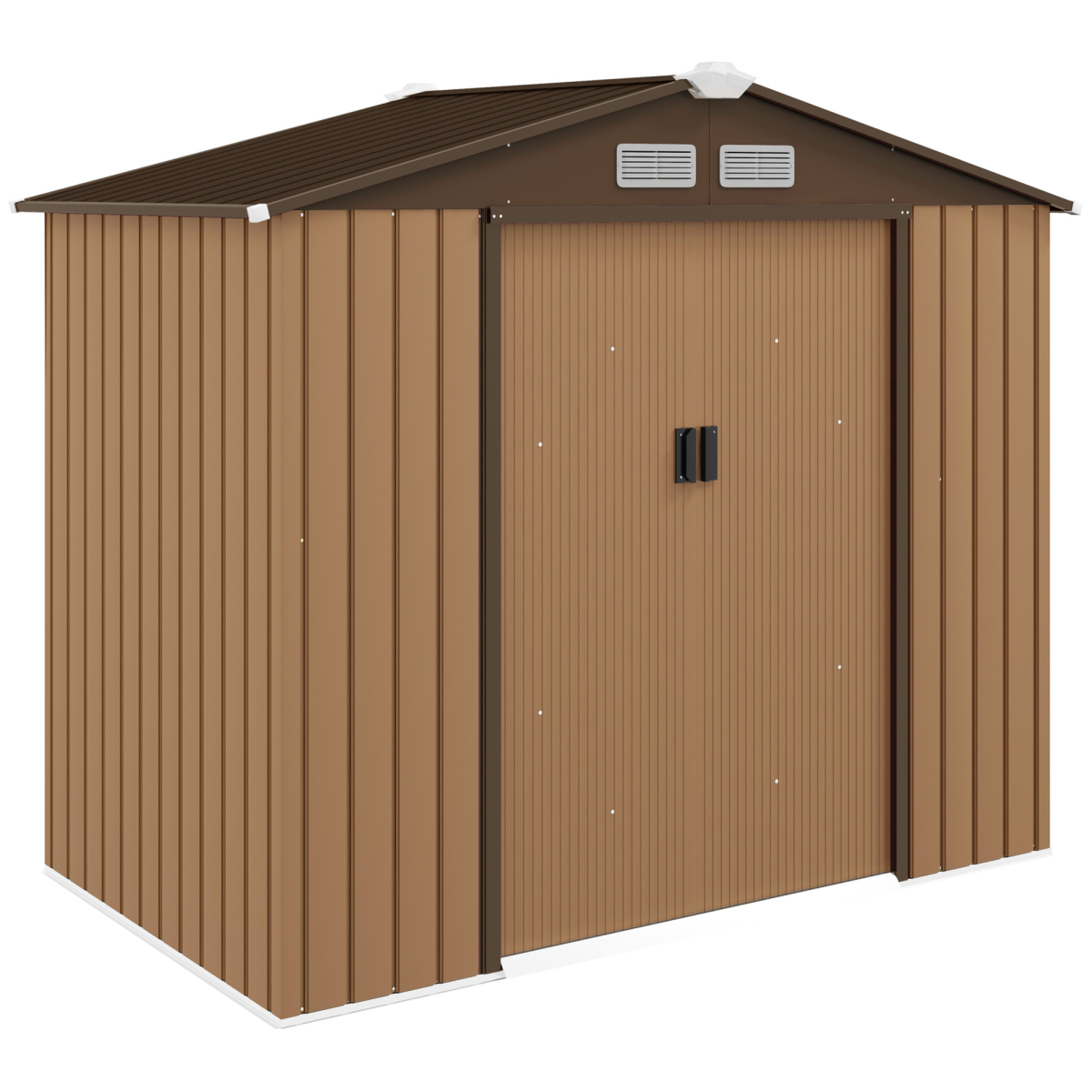 Lockable Garden Shed Large Patio Roofed Tool Metal Storage  Sheds Box Khaki