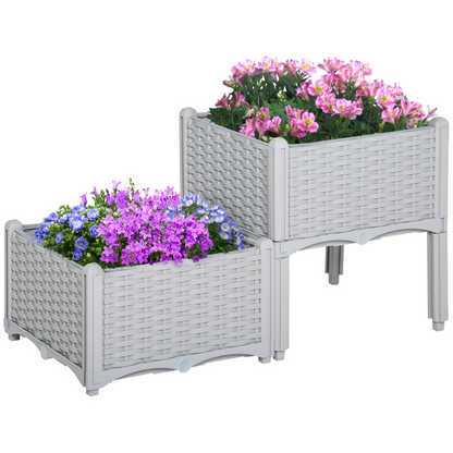 PP Set Of 2 Raised Outdoor Garden Planter Box