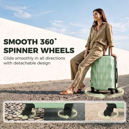 HOMCOM 22Inch 56cm Suitcase, ABS Hard Shell Carry On Luggage with TSA Lock, Spinner Wheels, Telescopic Handle, Green