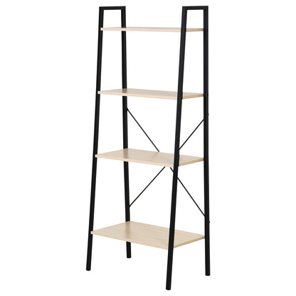 HOMCOM Bookcase 4-Tier Vintage Ladder Shelf with Wood Storage Rack, Stand Plants Display, Black and Natural