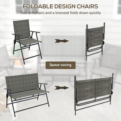 Outsunny Outdoor\'c2\'a04 Pieces Patio Furniture Set with Breathable Mesh Fabric\'c2\'a0Seat & Backrest,\'c2\'a0Garden Set with Two Foldable Armchairs, a Loveseat &\'c2\'a0Glass\'c2\'a0Top\'c2\'a0Table, Mixed Brown