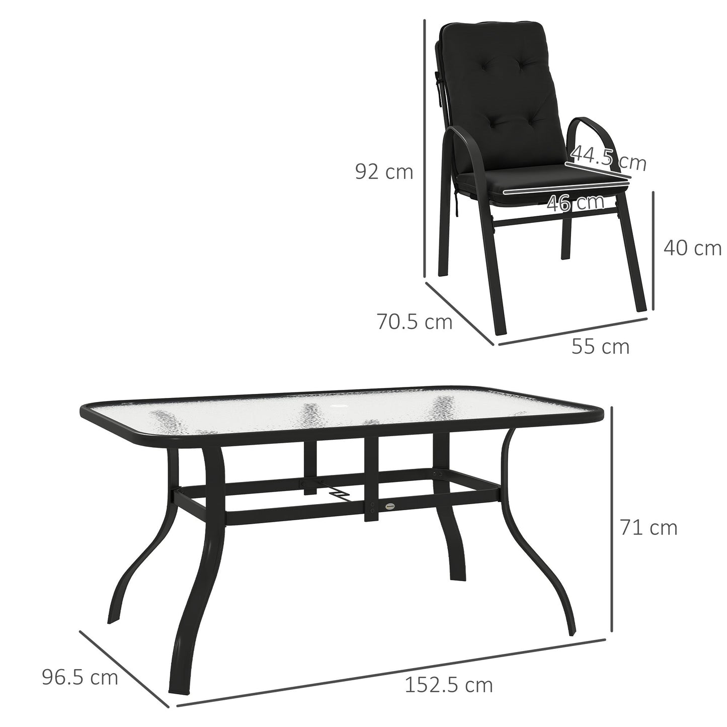 Outsunny Seven-Piece Garden Dining Set with Cushions - Black