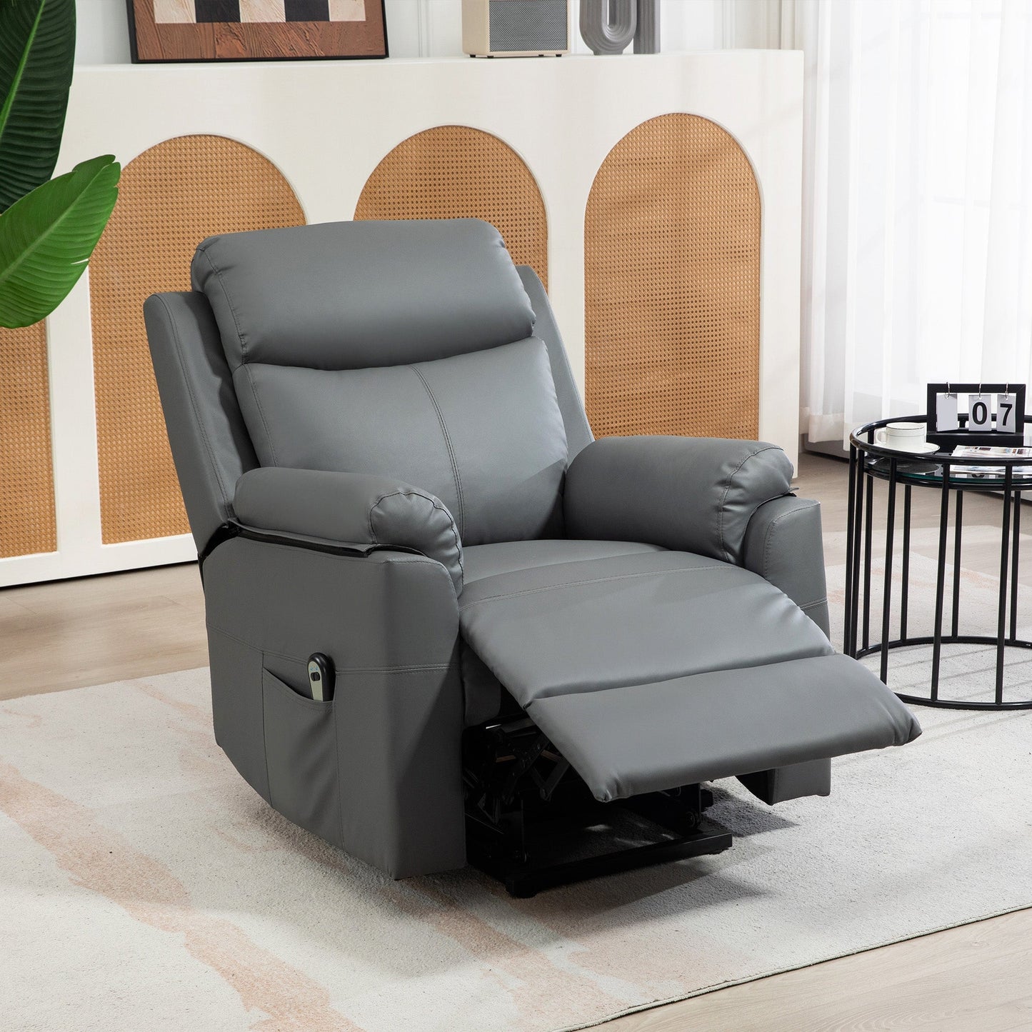 HOMCOM Faux Leather 70\'c2\'b0 Electric Riser Recliner Chair, Charcoal Grey