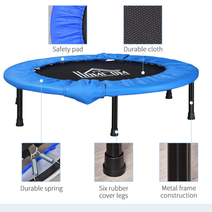 HOMCOM \'ce\'a6101 Mini Fitness Trampoline Home Gym Yoga Exercise Rebounder Indoor Outdoor Jumper with Safety Pad, Support Up to 100 KG, Blue and Black