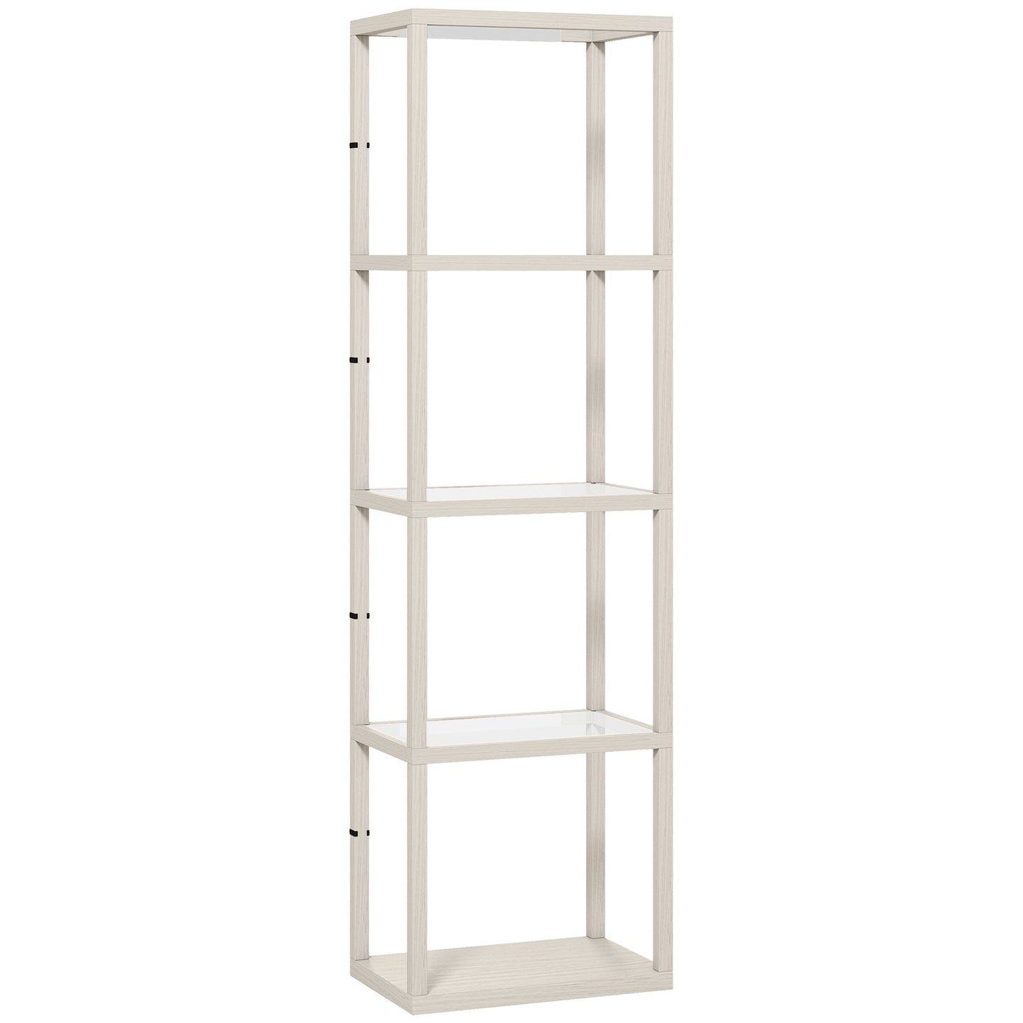 HOMCOM LED Floor Lamp with Glass Shelves, 4 Layers Dimmable Tall Standing Lamp, Modern Column Shelf Floor Light for Living Room, Bedroom, Office, Oak