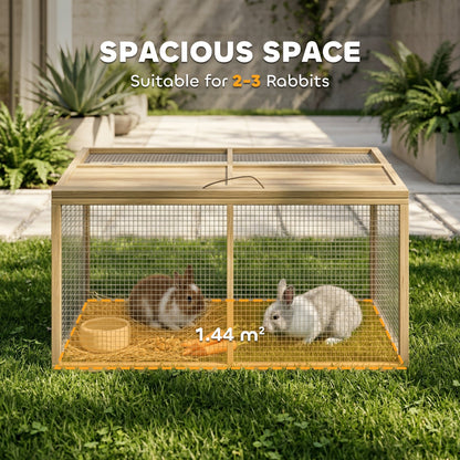 PawHut Wooden Folding Rabbit Hutch, for 2-3 Rabbits - Natural Wood