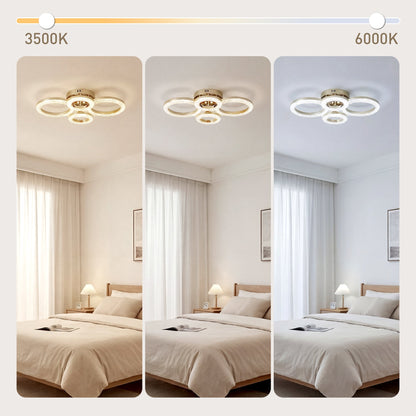 HOMCOM LED Ceiling Light, Modern Dimmable 4 Rings Ceiling Lamp with Wall Switch, 40W 4350lm Flush Mount Ceiling Light with 3500K/4500K/6000K Colour Temperatures for Living Room, Bedroom, Gold Tone