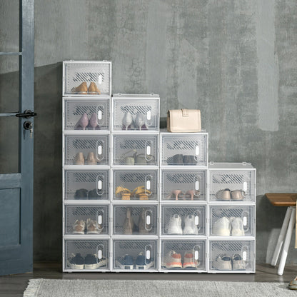 HOMCOM 18PCS Clear Shoe Box, Plastic Stackable Shoe Storage Box for UK/EU Size up to 12/46 with Magnetic Door for Women/Men, 28 x 36 x 21 cm