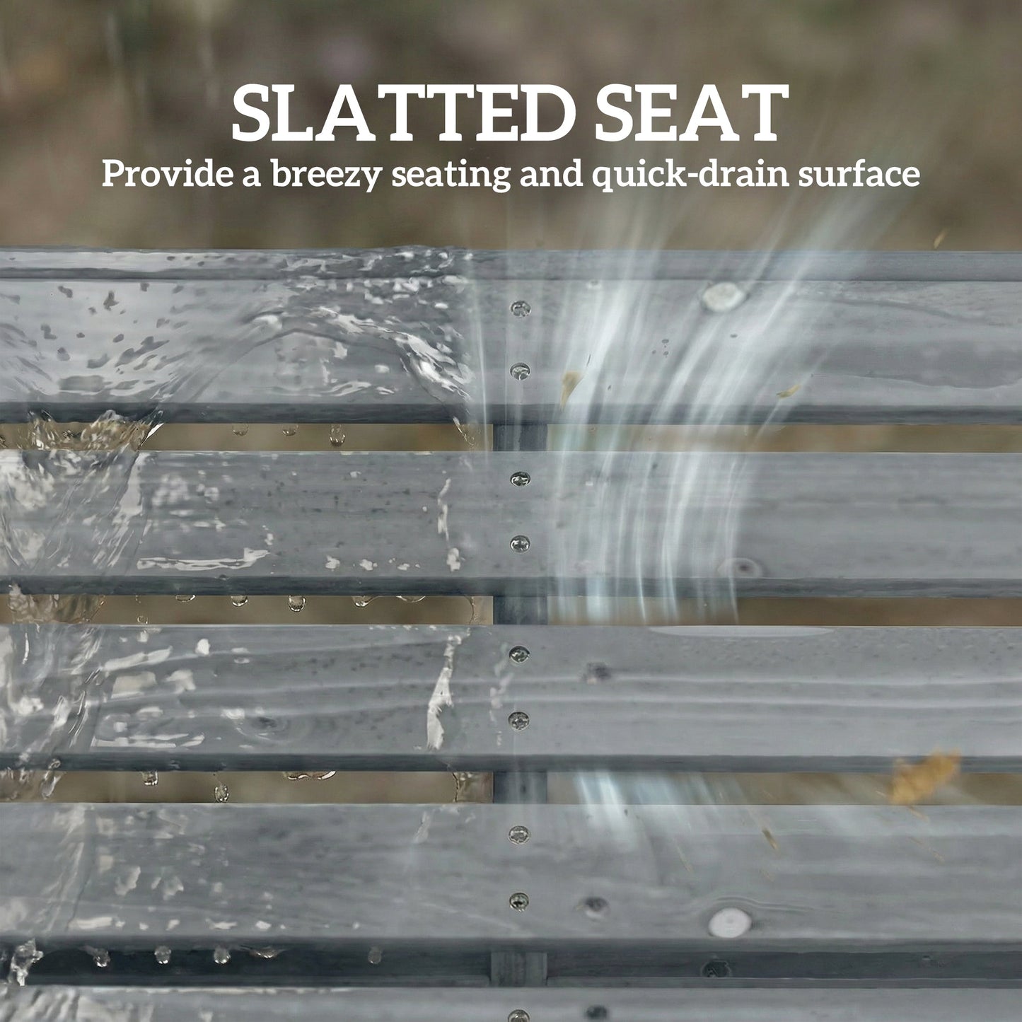 Outsunny Wooden Outdoor Bench, 2 Seater Garden Bench, Backless Patio Bench with Slatted Curved Seat, Grey Embossed Finish