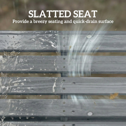 Outsunny Wooden Outdoor Bench, 2 Seater Garden Bench, Backless Patio Bench with Slatted Curved Seat, Grey Embossed Finish