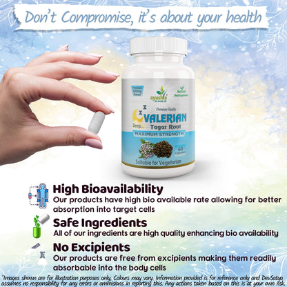 Ayushya Valerian Capsules (Tagar) Restful Sleep Support - Vegan, Gluten Free, Non-GMO, 60 Capsules