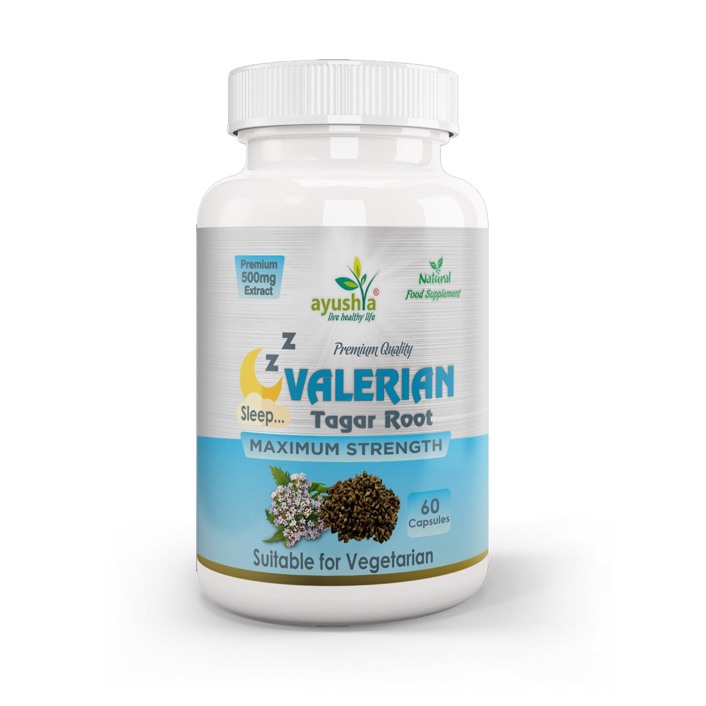 Ayushya Valerian Capsules (Tagar) Restful Sleep Support - Vegan, Gluten Free, Non-GMO, 60 Capsules