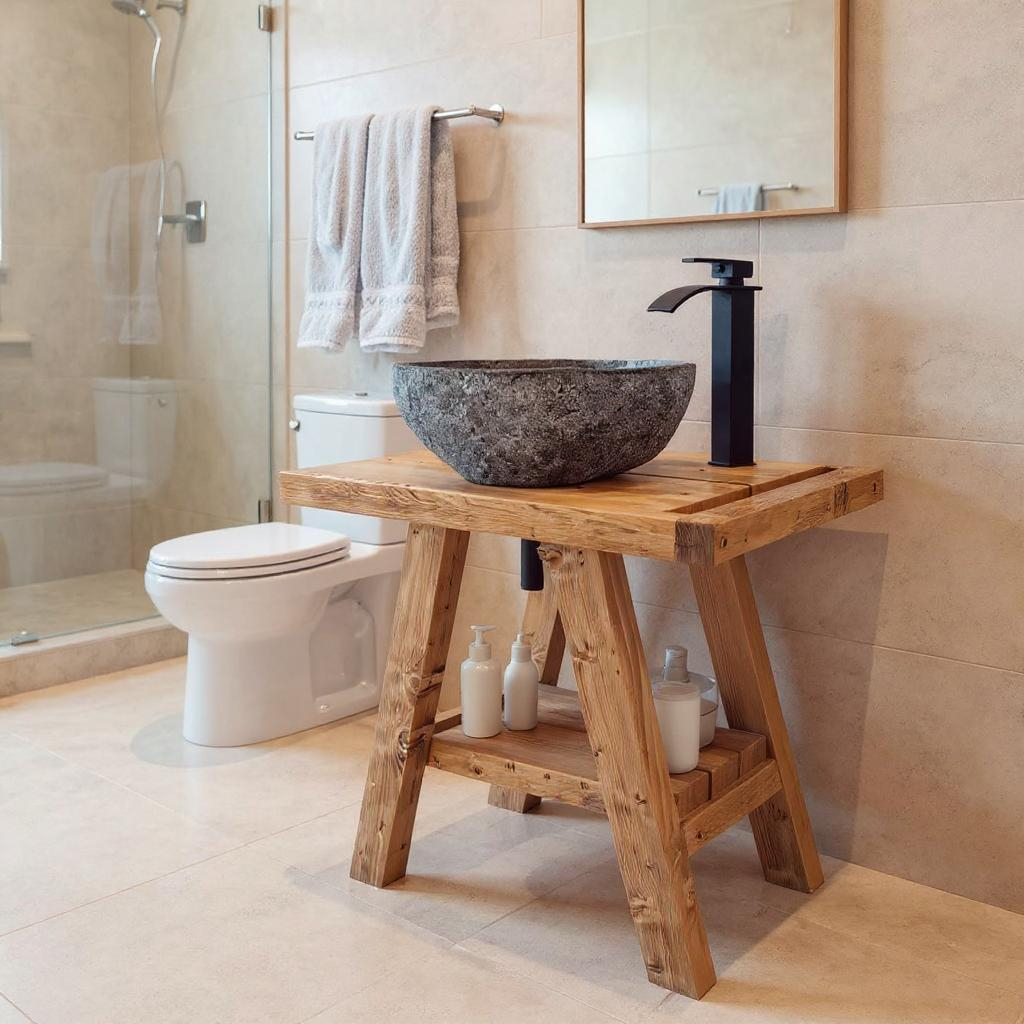 BORA Wooden Vanity and Shelf Storage with Stone Sink | Tribe Joinery