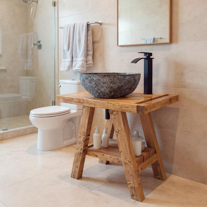 BORA Wooden Vanity and Shelf Storage with Stone Sink | Tribe Joinery