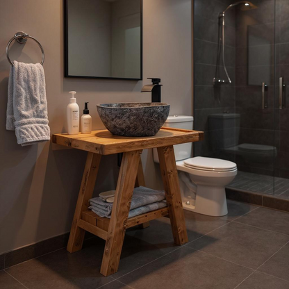 BORA Wooden Vanity and Shelf Storage with Stone Sink | Tribe Joinery