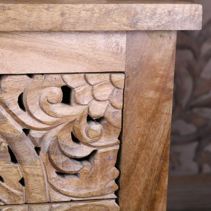 Vansura Carved Bedside Table 2 Drawer