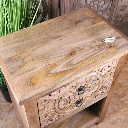 Vansura Carved Bedside Table 2 Drawer