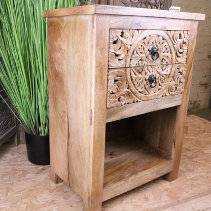 Vansura Carved Bedside Table 2 Drawer