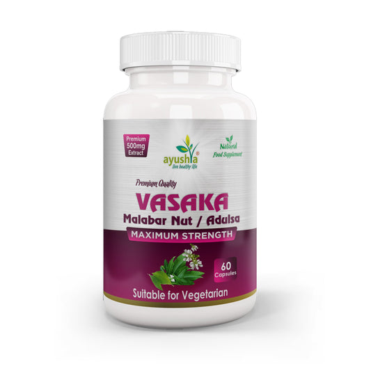 Ayushya Vasaka Capsules (Malabar Nut, Adulsa) Respiratory Comfort Support - Vegan, Gluten Free, Non-GMO, 60 Capsules