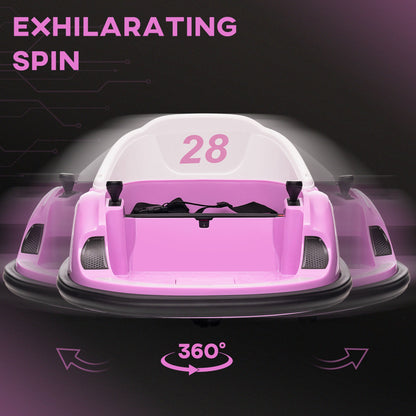 AIYAPLAY 360\'c2\'b0 Rotation Kids Bumper Car, 12V Waltz Car with Remote Control, Dual Joystick, Music, Lights, Pink