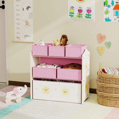 AIYAPLAY Kids Toy Storage Units, 3-Tier Toy Organiser Shelf with 6 Removable Boxes for Kids, Bedroom, Playroom, Pink