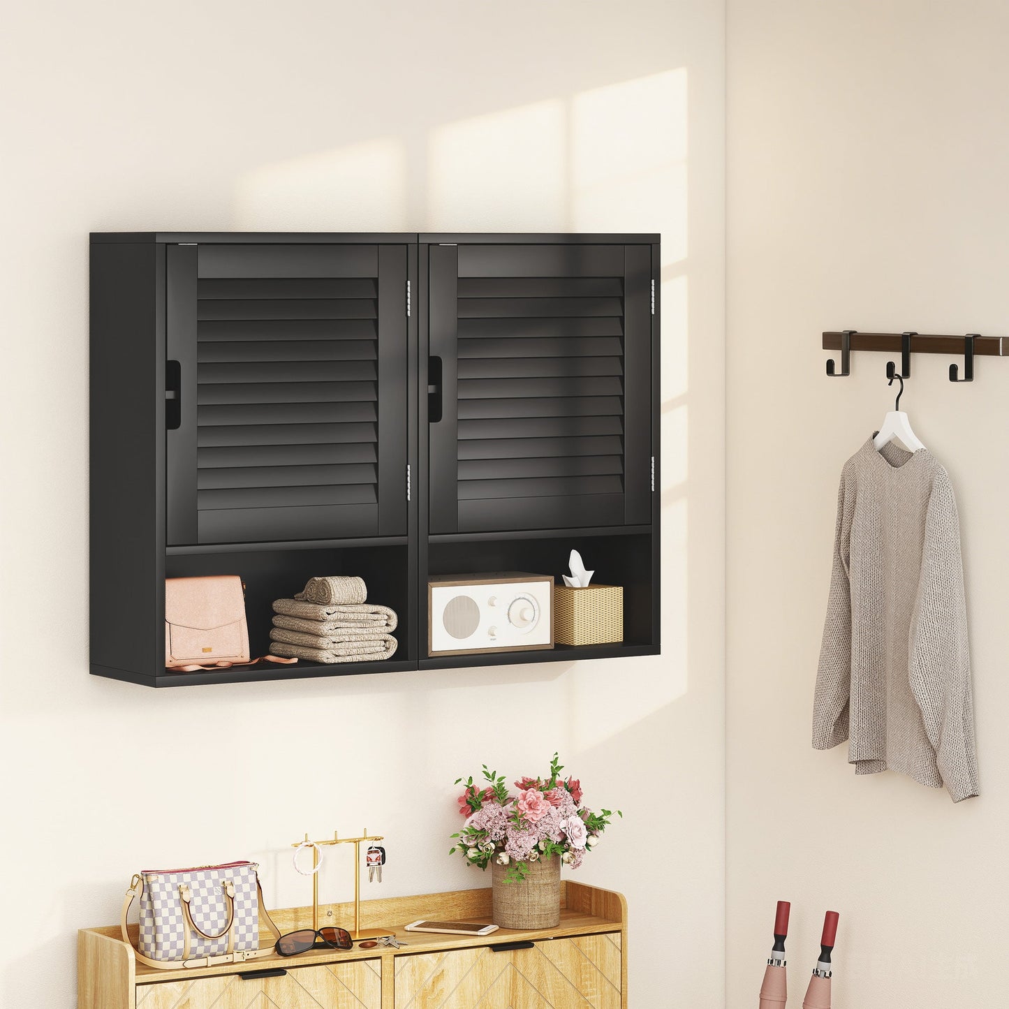 HOMCOM Bathroom Cabinet, Wall Mounted Storage Cabinet with Adjustable Shelves, 40 x 20 x 60 cm, Black