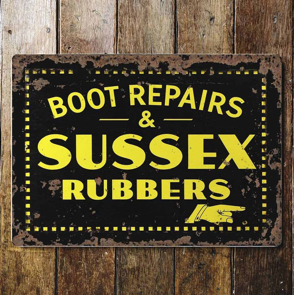 Vintage Boot Repairs & Sussex Rubbers Metal Wall Sign