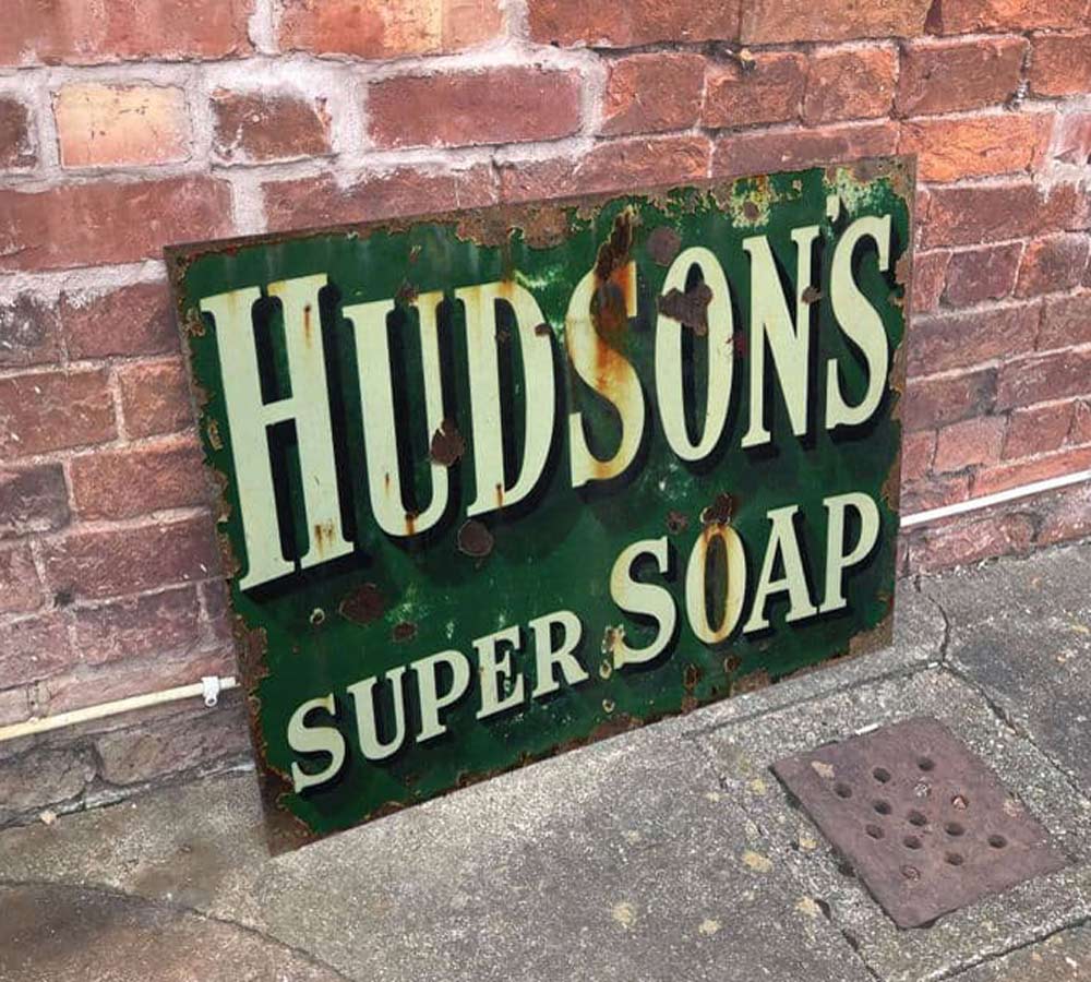 Vintage Green Hudsons Soap Metal Advertising Sign