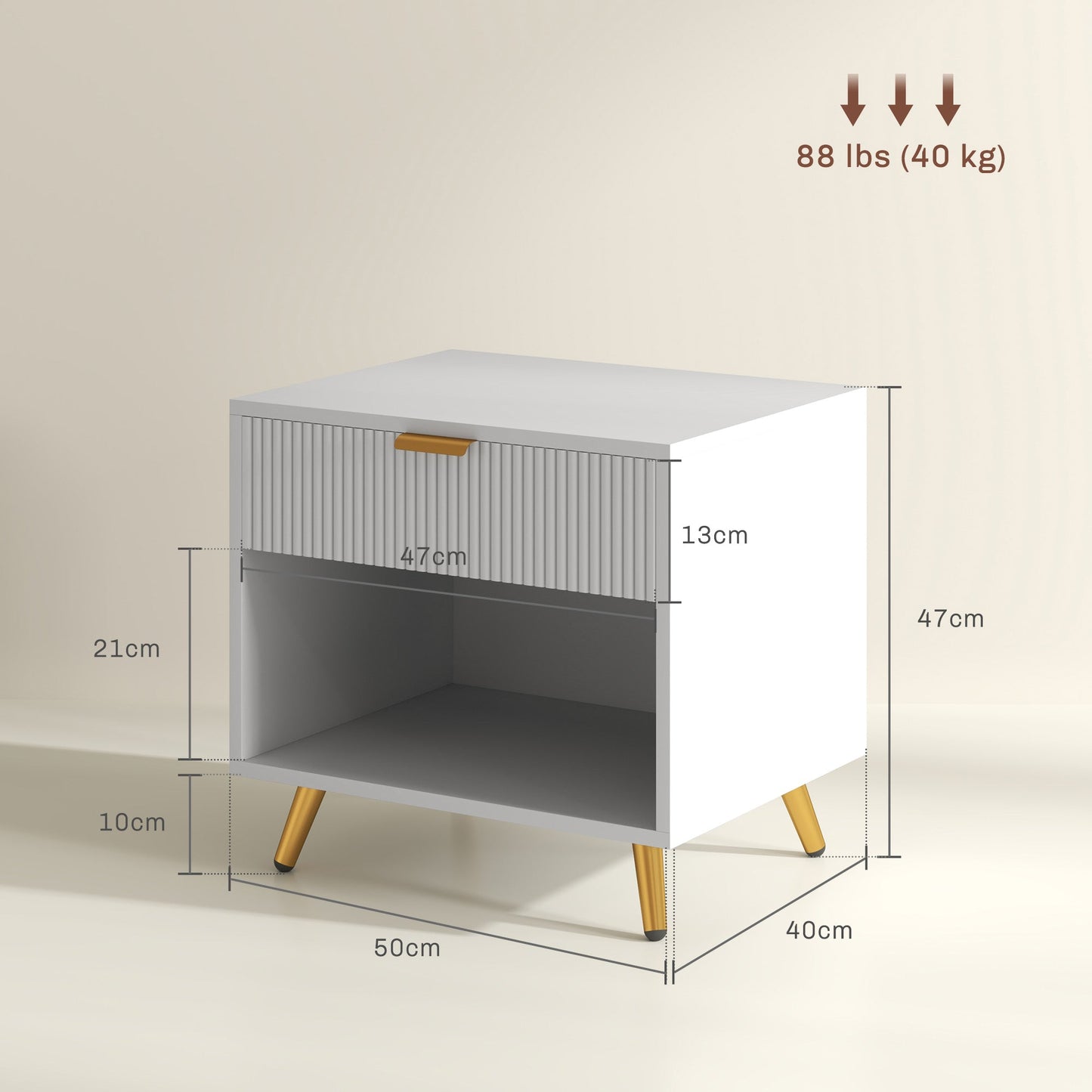 HOMCOM Bedside Tables Set of 2, Bedside Cabinets With Drawer and Open Compartment, Nightstands With Handle for Bedroom, Living Room, White