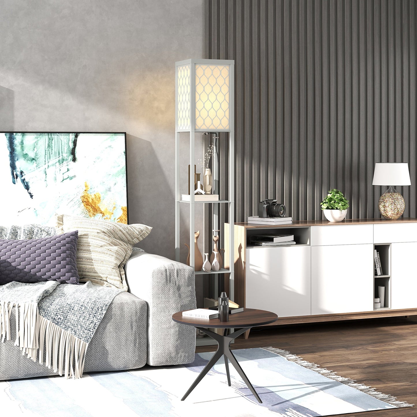 HOMCOM Three-Shelf Standing Lamp - Grey/White
