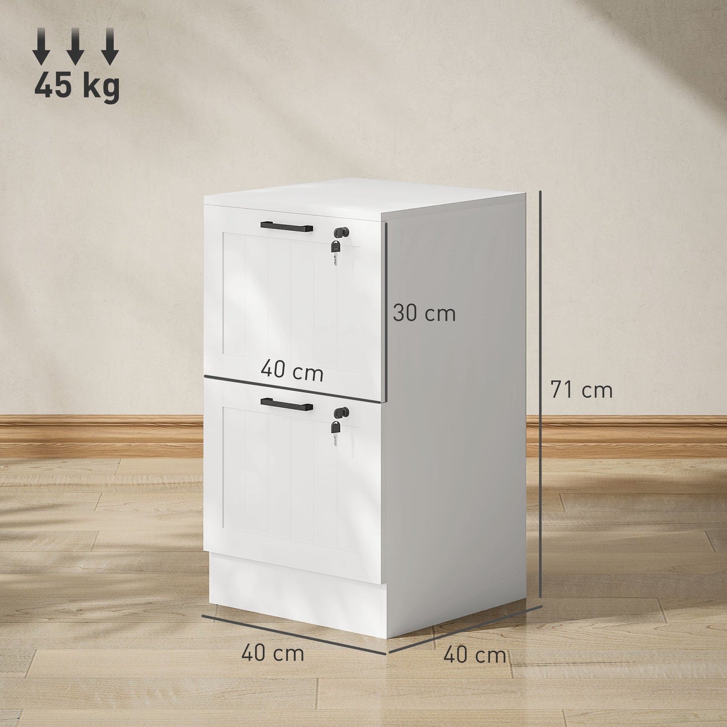 HOMCOM 2 Drawer Filing Cabinet with Lock, Office Storage Cabinet with Adjustable Hanging Bars for A4 Letter Size Files, White