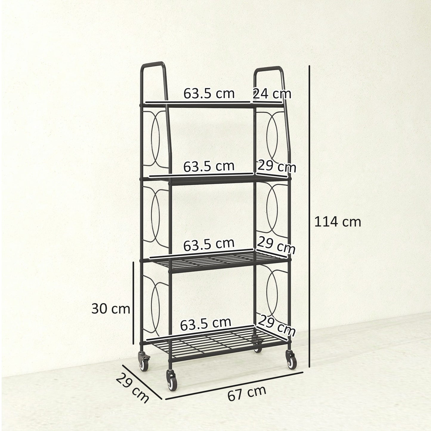 Outsunny 4-Tier Metal Plant Stand, Heavy Duty Ladder Shelf Potted Plants Display Rack with Lockable Wheels