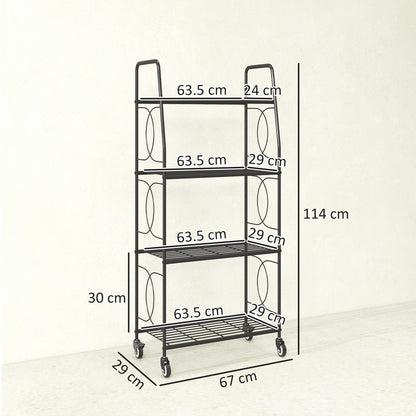 Outsunny 4-Tier Metal Plant Stand, Heavy Duty Ladder Shelf Potted Plants Display Rack with Lockable Wheels