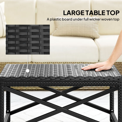 Outsunny Outdoor Coffee Table Side Table with X-Shape Frame for Patio, Balcony, Black