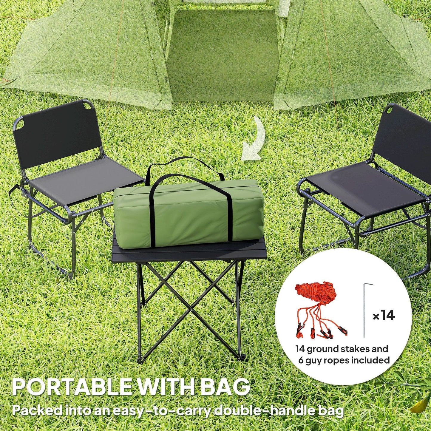 Outsunny 3 Man Camping Tent with Living Area and 2 Bedrooms, 3000mm Waterproof Family Tent with Sewn-in Groundsheet, Portable with Bag for Hiking, Festival, Backpacking, Green