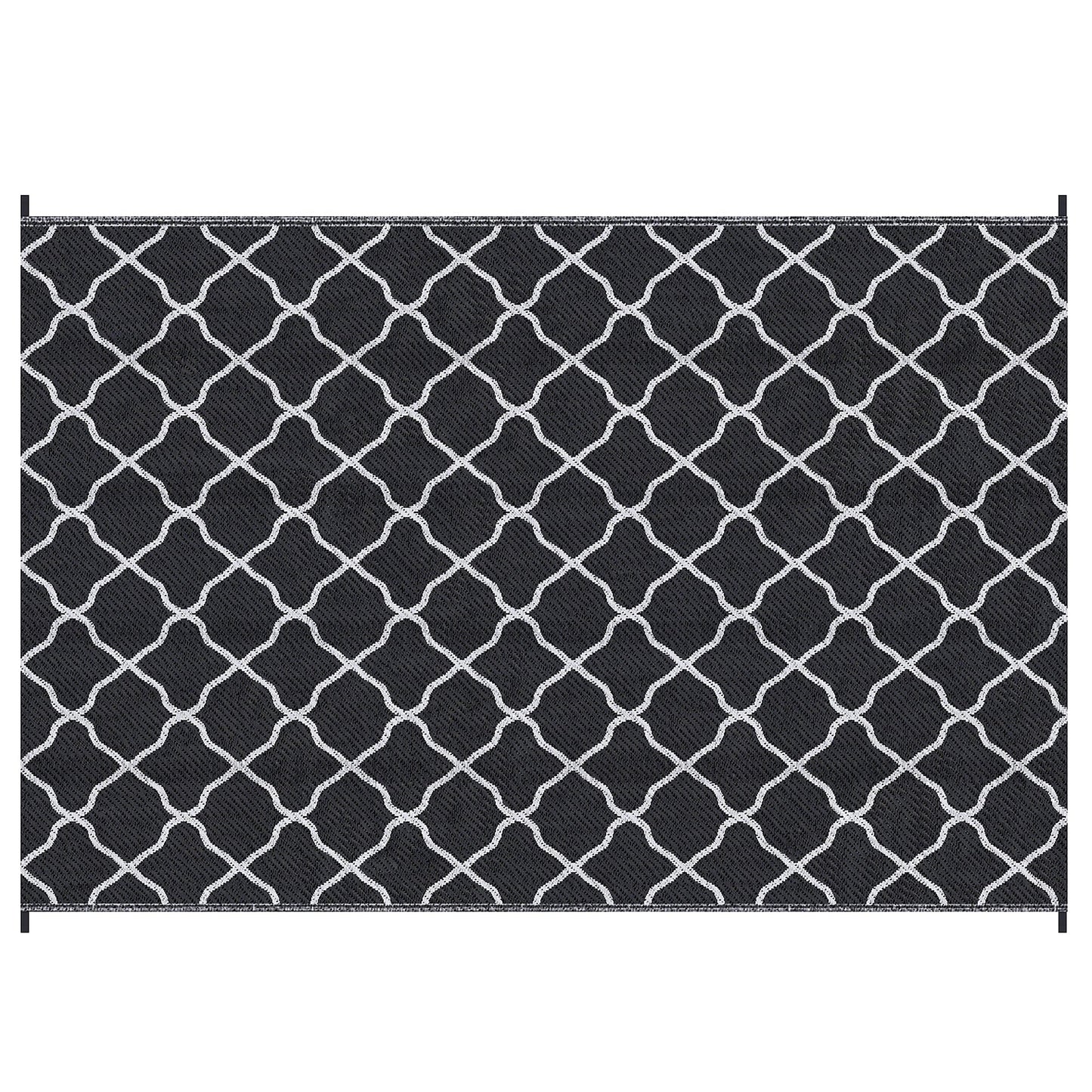 Outsunny Reversible Outdoor Rug, Plastic Straw Mat w/ Carry Bag Ground Stakes for Garden RV Picnic Beach Camping 182x274cm Black