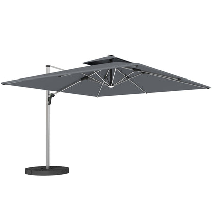 Outsunny 3(m) Garden Cantilever Parasol with Solar LED Lights, Cross Base, 360° Rotation, Crank Handle and Tilt, Grey