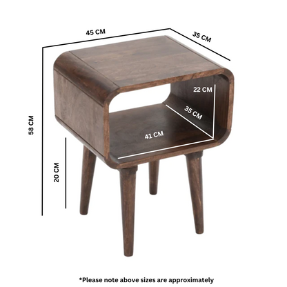 Franklin Dark Mango Wood Bedside Open Curve Edges Table