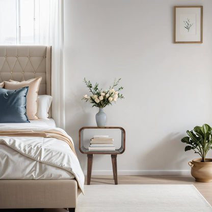 Franklin Dark Mango Wood Bedside Open Curve Edges Table