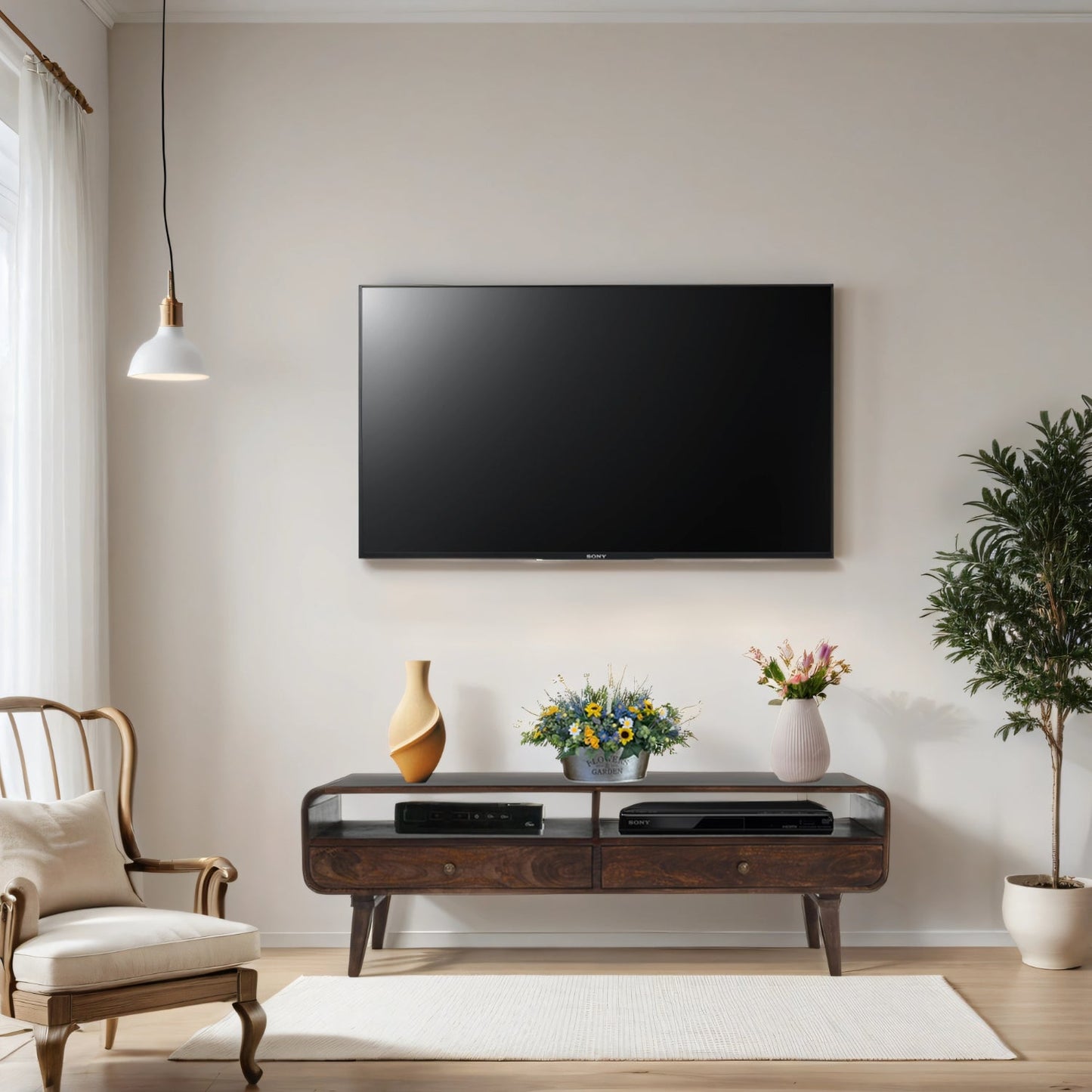 Franklin Dark Mango Wood Large TV Stand with 2 Drawers