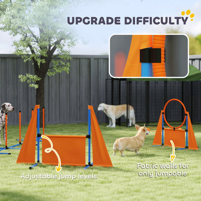 PawHut 6 Pieces Dog Agility Equipment Set with Weave Poles, Jump Ring and Hurdle, Pause Box and Carry Bag, Orange