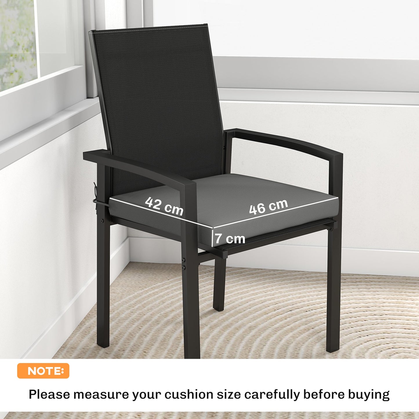 Outsunny Set of 6 Outdoor Seat Cushions with Machine Washable Cover, Water Repellent Seat Cushions Dark Grey