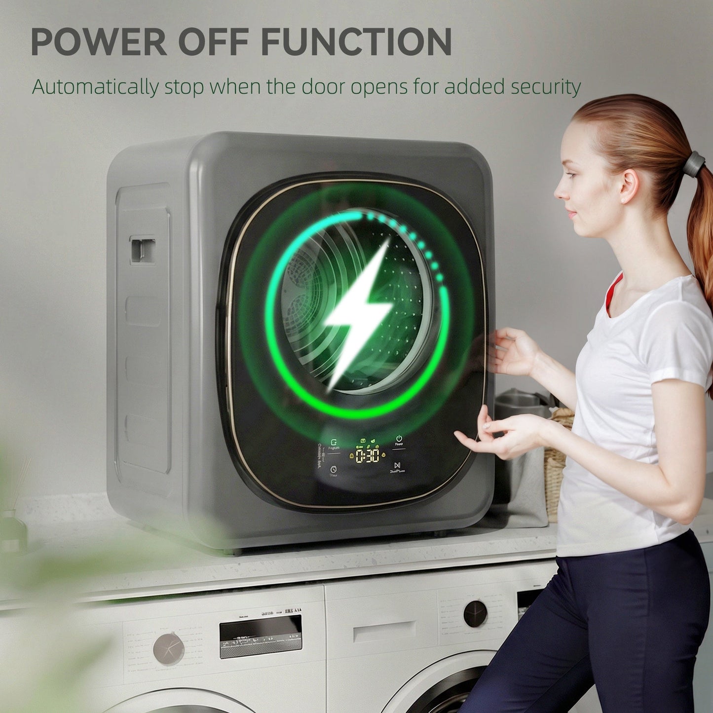HOMCOM 4kg Vented Tumble Dryer with 5 Drying Mode, 800W Compact Freestanding Front Tumble Dryer Grey