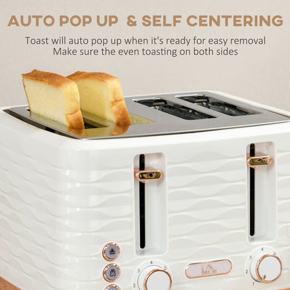 HOMCOM Kettle and Toaster Sets, 3000W 1.7L Rapid Boil Kettle & 4 Slice Toaster with 7 Browning Controls, Defrost, Reheat and Crumb Tray, Otter thermostat, Cream White