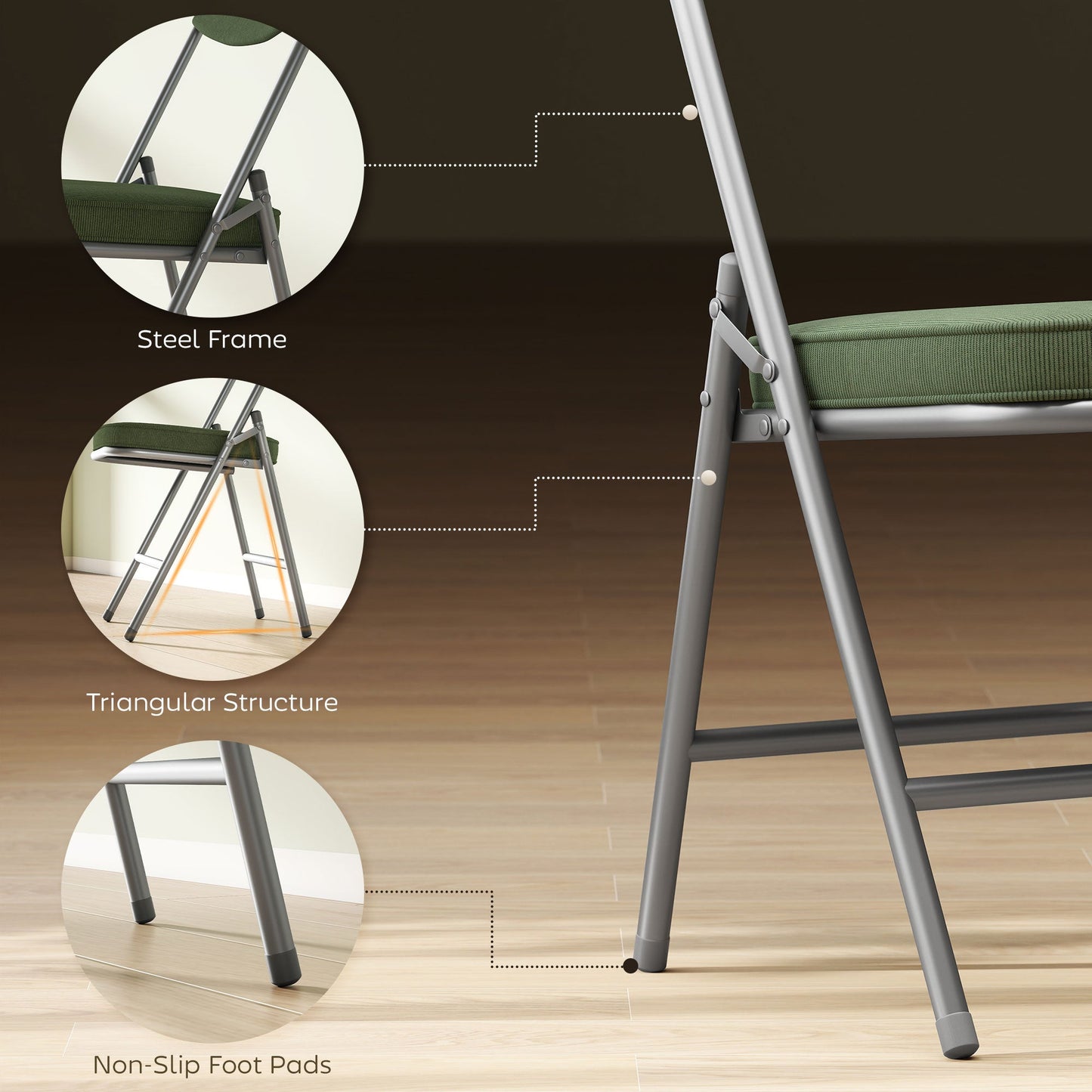 HOMCOM Set of Four Folding Corduroy Seat Chairs - Green